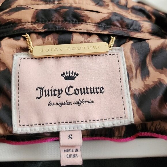 Juicy Couture Womens Puffer Coat Jacket Small Brown Cheetah Leopard Fur Hooded - Picture 7 of 16